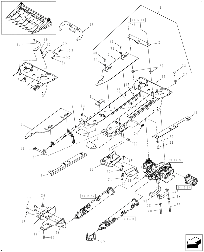 Схема запчастей Case IH 3208-70 - (20.13.21) - ROW UNIT, FOUNDATION, KNIVES, GUIDES (58) - ATTACHMENTS/HEADERS