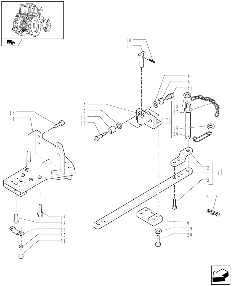 Схема запчастей Case IH PUMA 125 - (1.89.0/02[01A]) - SWINGING DRAWBAR WITH ROLLERS - D6098 (VAR.330915) (09) - IMPLEMENT LIFT