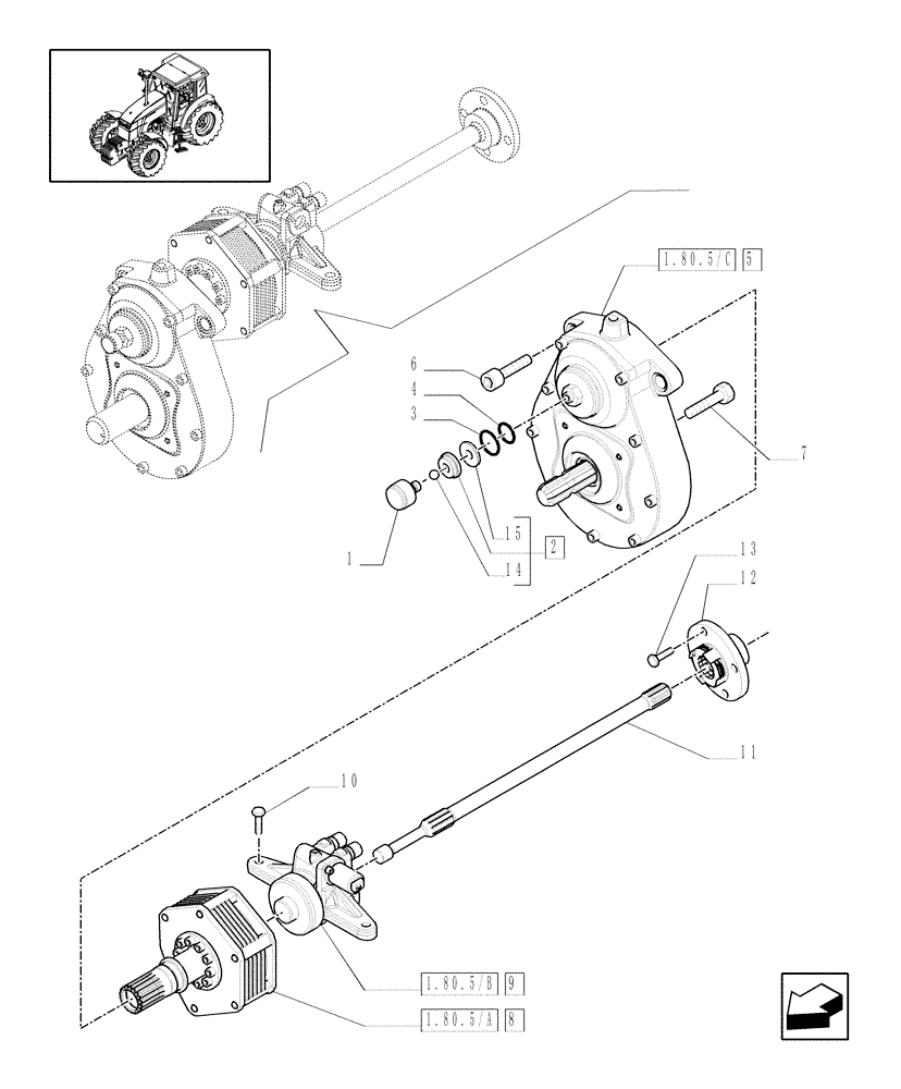 Схема запчастей Case IH MXU110 - (1.80.5/02[01]) - FRONT POWER TAKE-OFF (WITH 6 SPLINES) - COVER, CLUTCH, CYLINDERS (07) - HYDRAULIC SYSTEM