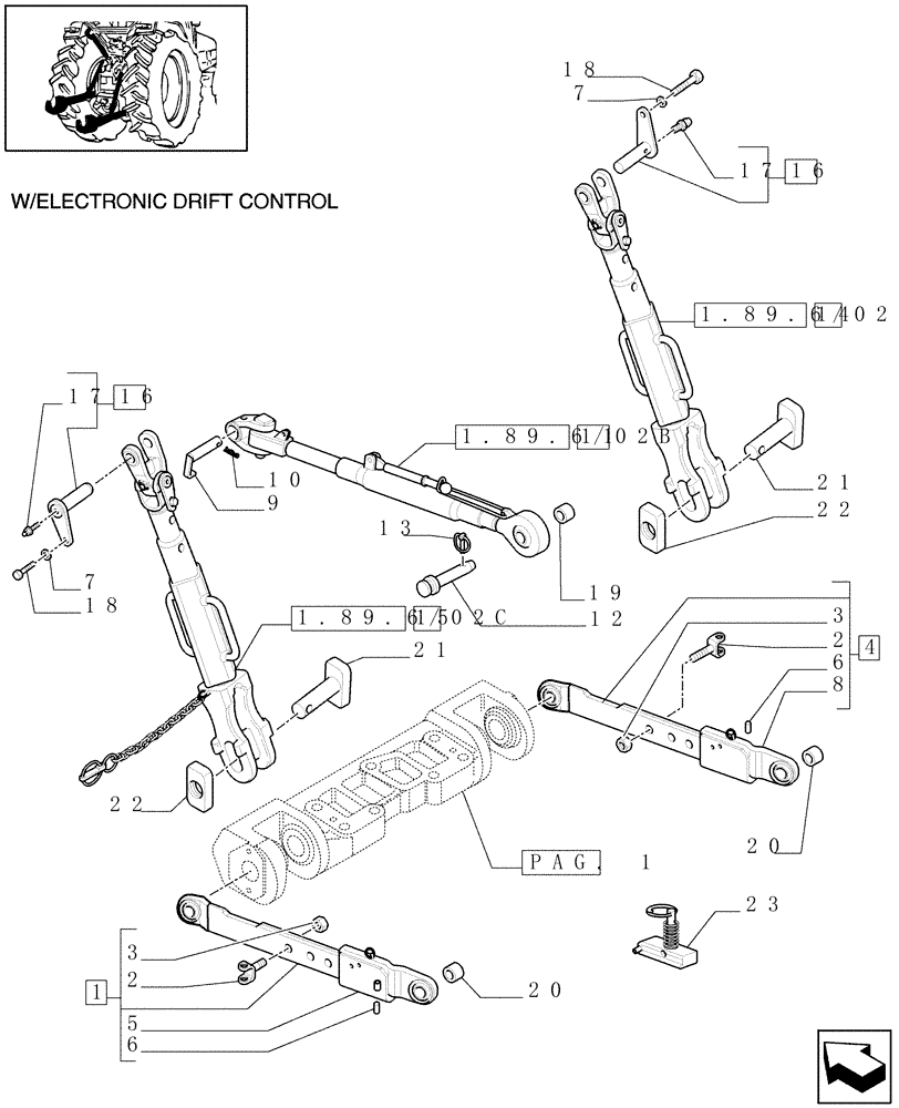 Схема запчастей Case IH MXU100 - (1.89.6/02[02A]) - (VAR.903) IMPLEMENT LINKAGE DEVICE WITH TELESCOPIC ARMS - TOP LINK, TIE-RODS AND ARMS - D5036 (09) - IMPLEMENT LIFT