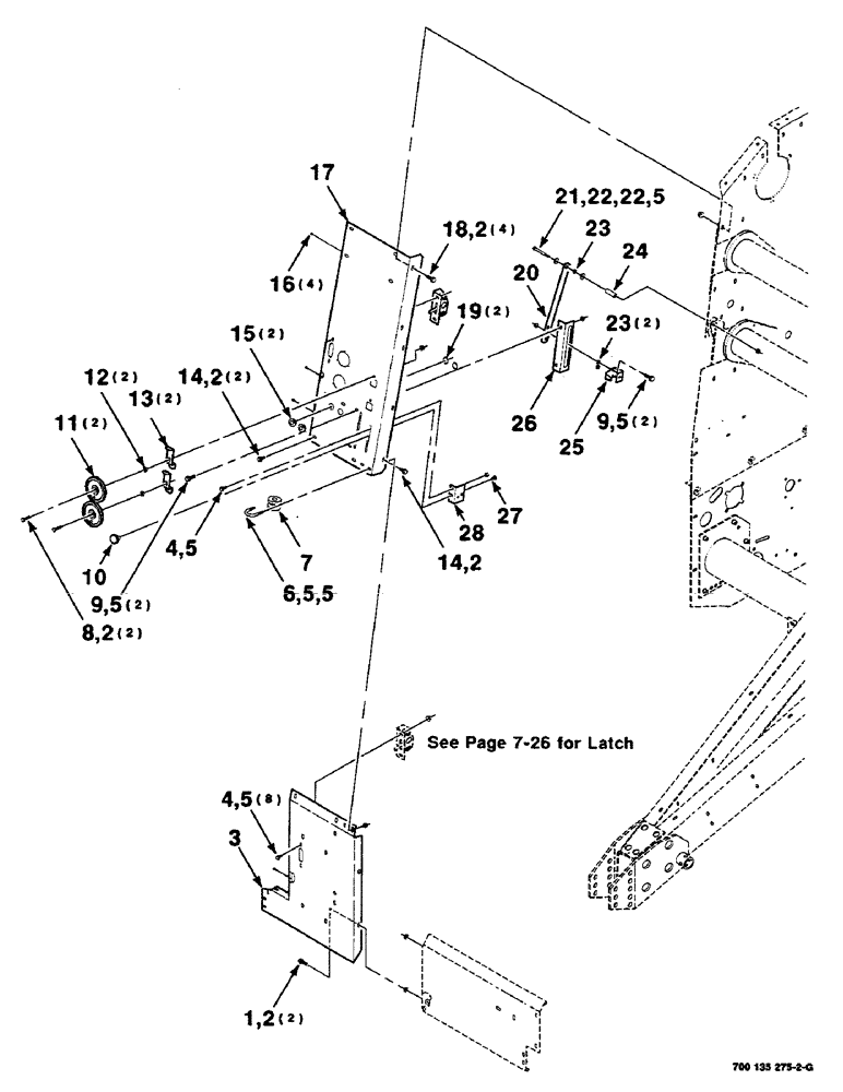 Схема запчастей Case IH RS551 - (7-20) - LATCH SUPPORT AND BALE INDICATOR ASSEMBLIES, RIGHT (12) - MAIN FRAME