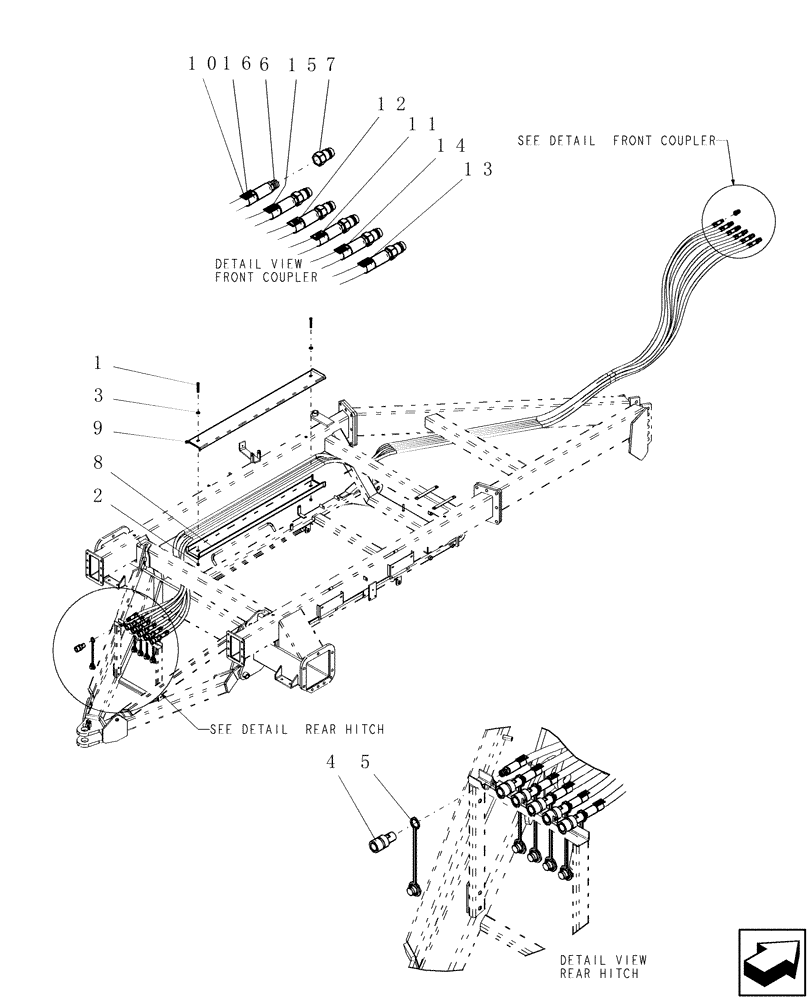 Схема запчастей Case IH ADX3260 - (A.12.A[01]) - TBT THRU FRAME HYDRAULIC HOSES A - Distribution Systems