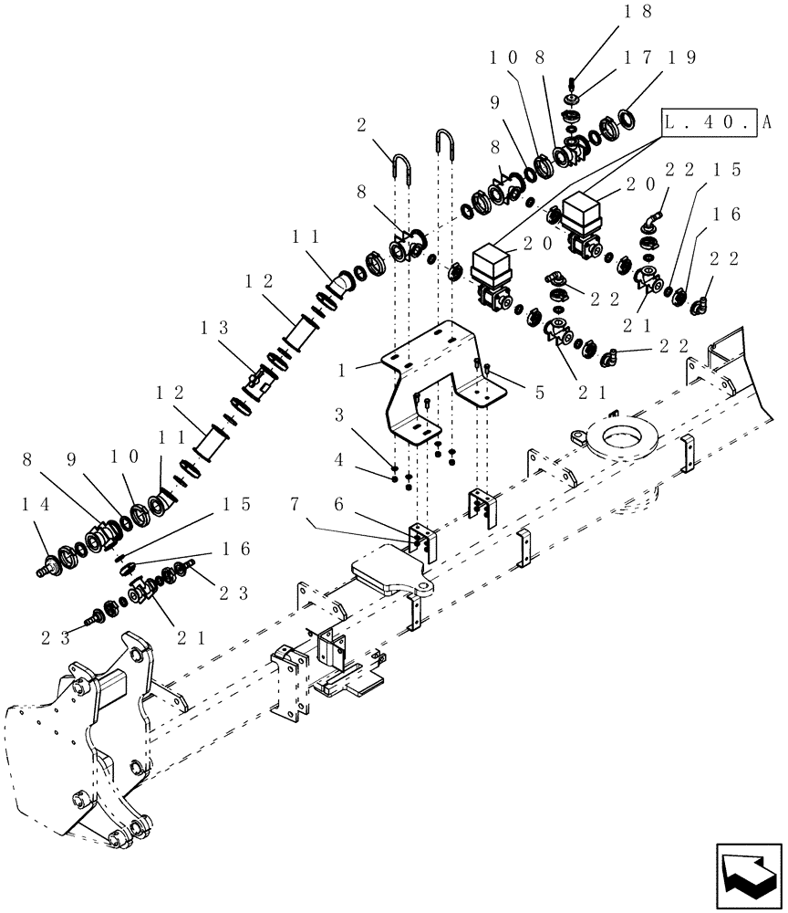 Схема запчастей Case IH 1200PT - (L.40.A[14]) - LIQUID FERTILIZER 2 SECTION MANIFOLD ON FRAME MOUNTED TANKS - FITTINGS AND VALVES 12 ROW & 16 ROW L - Field Processing