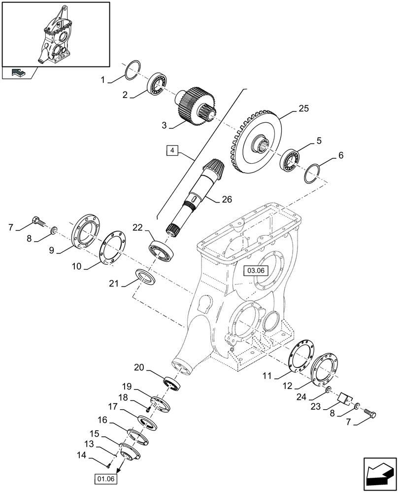 Схема запчастей Case IH LB433R - (03.07[01]) - MAIN GEARBOX, SHAFT TO FLYWHEEL (03) - MAIN GEARBOX