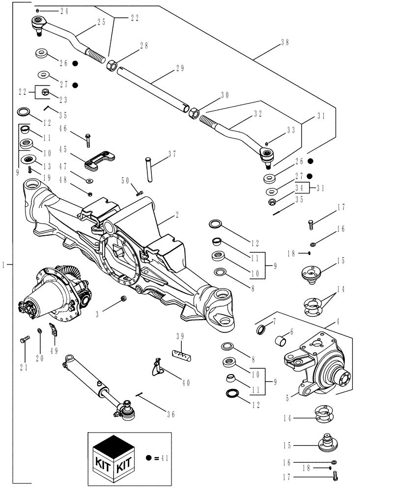 Схема запчастей Case IH MX210 - (05-25) - MFD AXLE HOUSING ASSEMBLY - STANDARD WITH 10 BOLT HUB, WITH DIFFERENTIAL LOCK, ASN MY00195879 (05) - STEERING