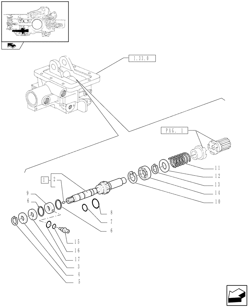 Схема запчастей Case IH FARMALL 105U - (1.33.1[02]) - IDLER GEARS - 4WD - DRIVE SHAFT (04) - FRONT AXLE & STEERING