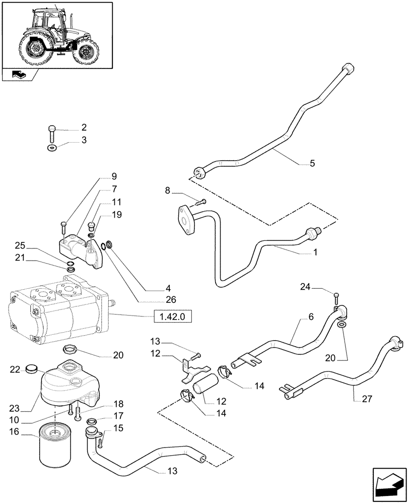 Схема запчастей Case IH FARMALL 90 - (1.82.1[01]) - LIFT - PIPES & PARTS - C6413 (07) - HYDRAULIC SYSTEM