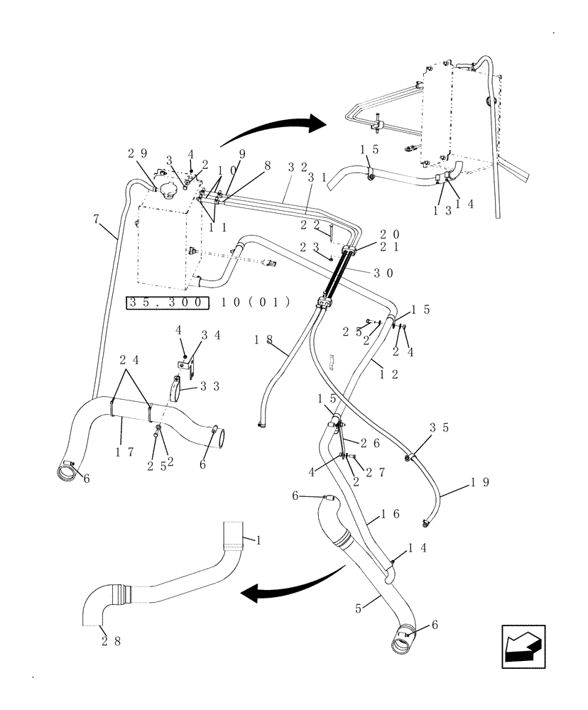 Схема запчастей Case IH 7010 - (10.406.03[01]) - COOLANT LINES - PRIOR TO PIN HAJ202001 - 8010 (10) - ENGINE