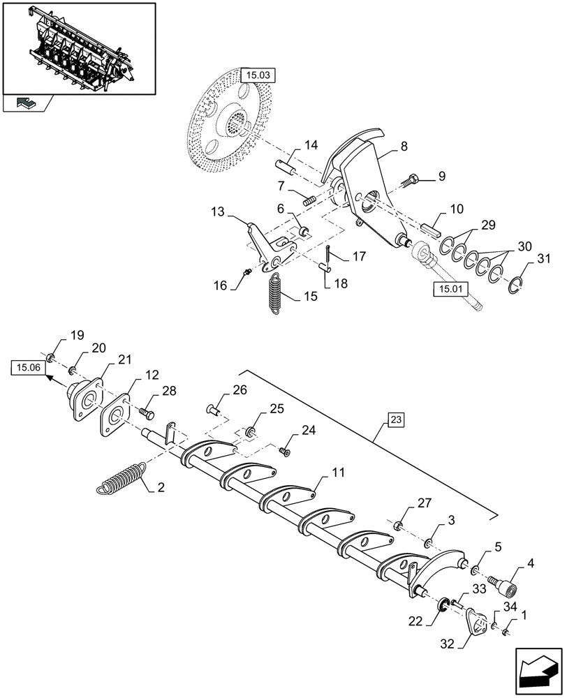 Схема запчастей Case IH LB333R - (15.04[01]) - KNOTTER TRIP MECHANISM AND TUCKER ARM (15) - KNOTTER /WRAPPER