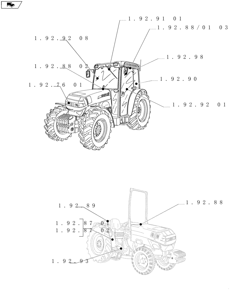 Схема запчастей Case IH FARMALL 85N - (SEC. 10[02]) - OPERATORS PLATFORM / CAB (00) - GENERAL