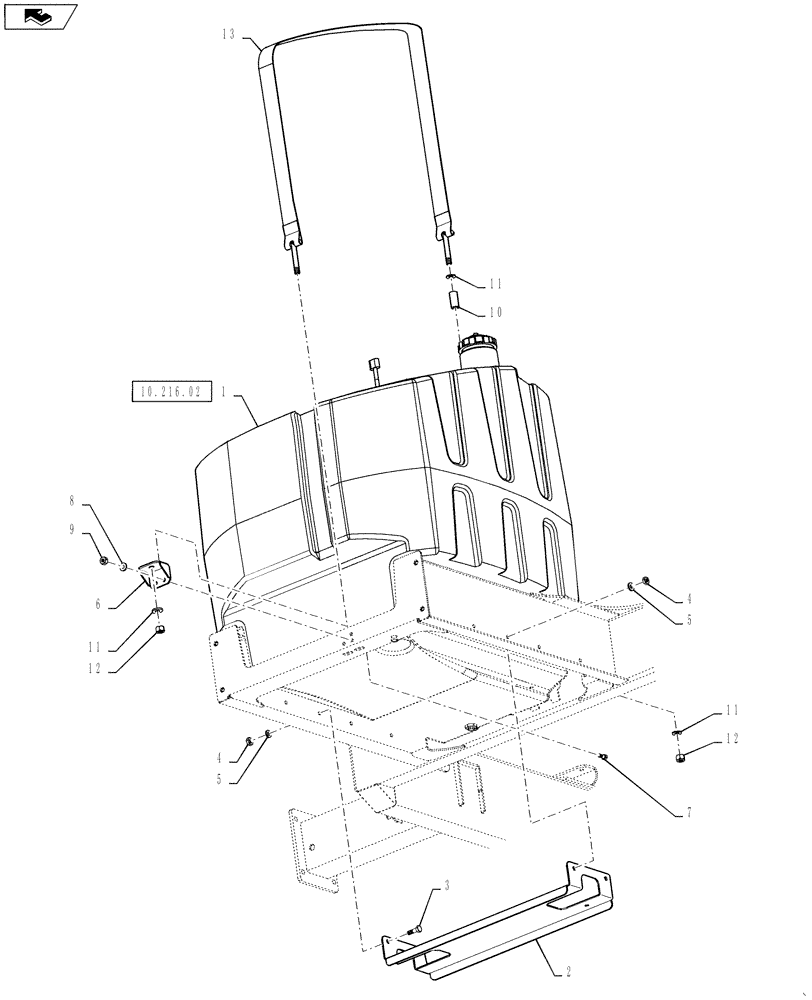 Схема запчастей Case IH 3330 - (10.216.01) - FUEL GROUP, TANK MOUNTING (10) - ENGINE