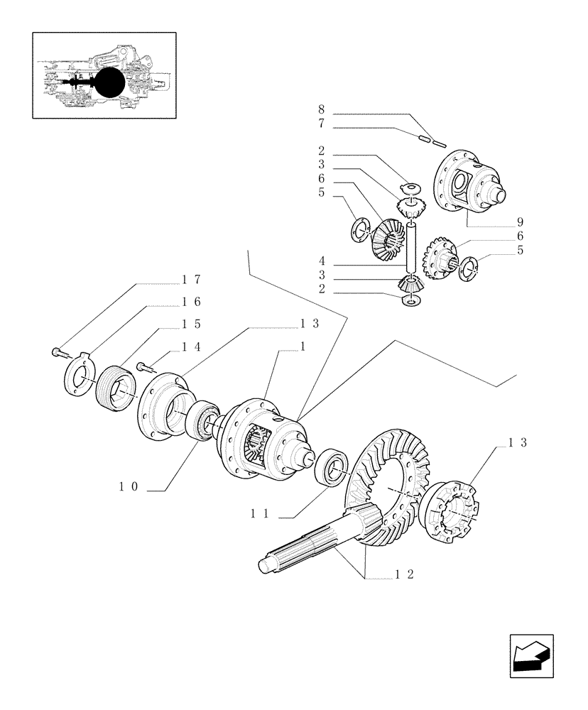 Схема запчастей Case IH JX80U - (1.32.4/03) - (VAR.415) FRONT AXLE CL. 2/BRAKE, FRONT MUDGARD HYDR. DIFF. LOCK. HYDR. TRANSM. - BEVEL GEAR PAIR (03) - TRANSMISSION