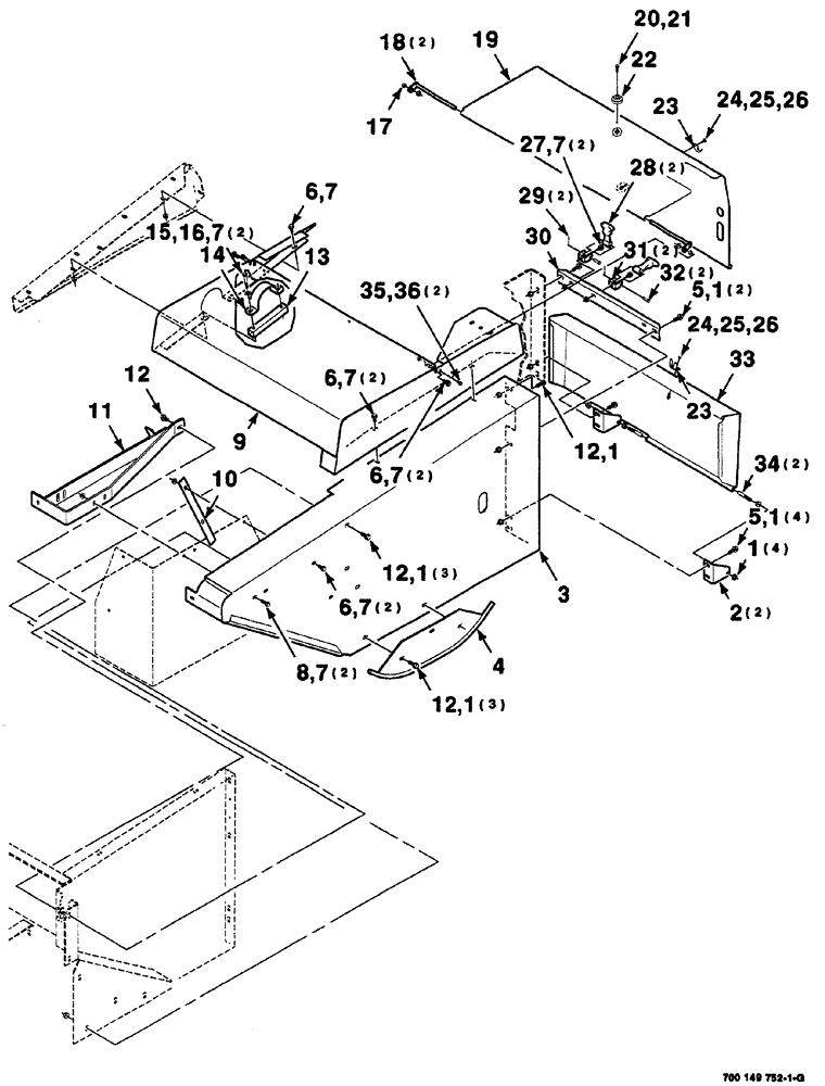 Схема запчастей Case IH 725 - (07-016) - SHIELDS ASSEMBLY, LEFT (SAFETY) (90) - PLATFORM, CAB, BODYWORK AND DECALS