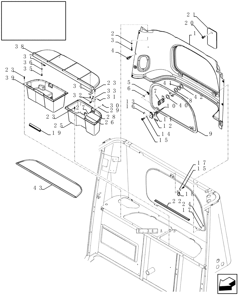 Схема запчастей Case IH AFX8010 - (E.34.A.79) - REAR PANEL, UPPER - CAB INTERIOR E - Body and Structure