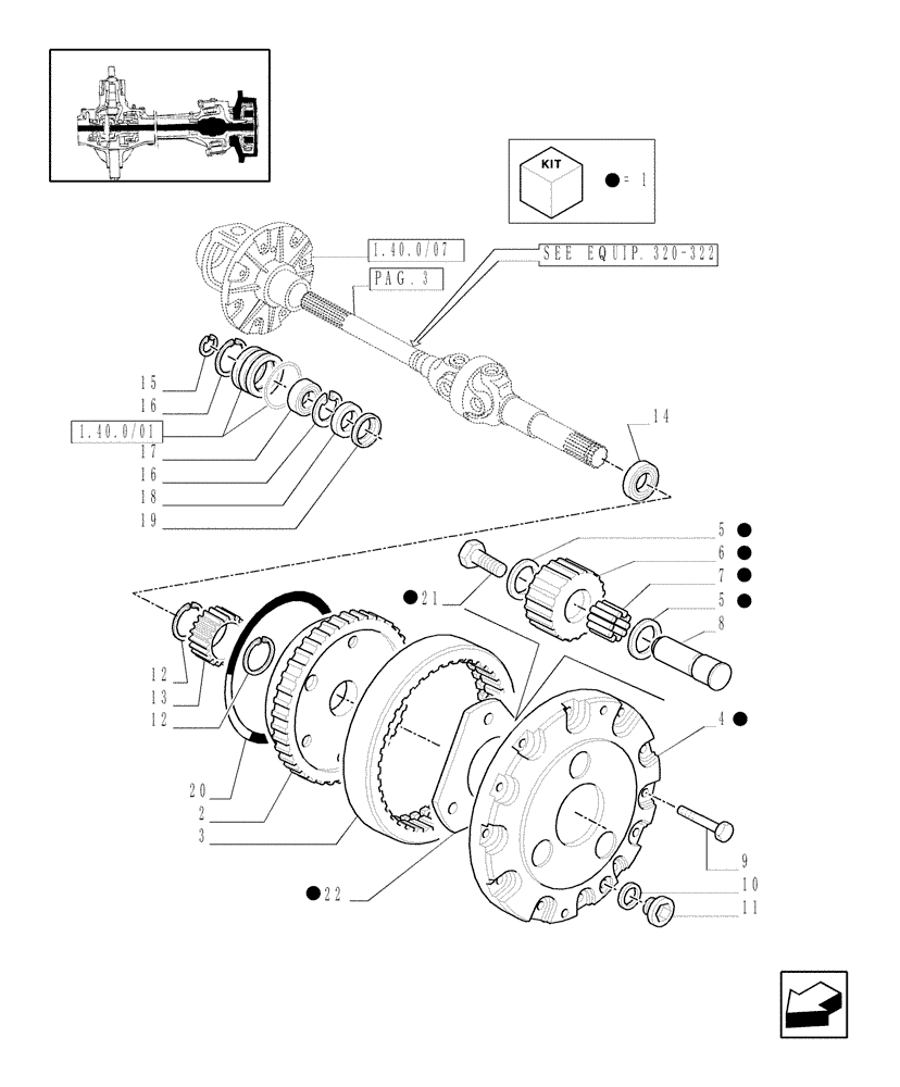 Схема запчастей Case IH JX90U - (1.40.0/10[04A]) - FRONT AXLE - DIFFERENTIAL GEARS AND SHAFT - 4WD - EPICYCLIC REDUCTION GEAR - D4998 (04) - FRONT AXLE & STEERING