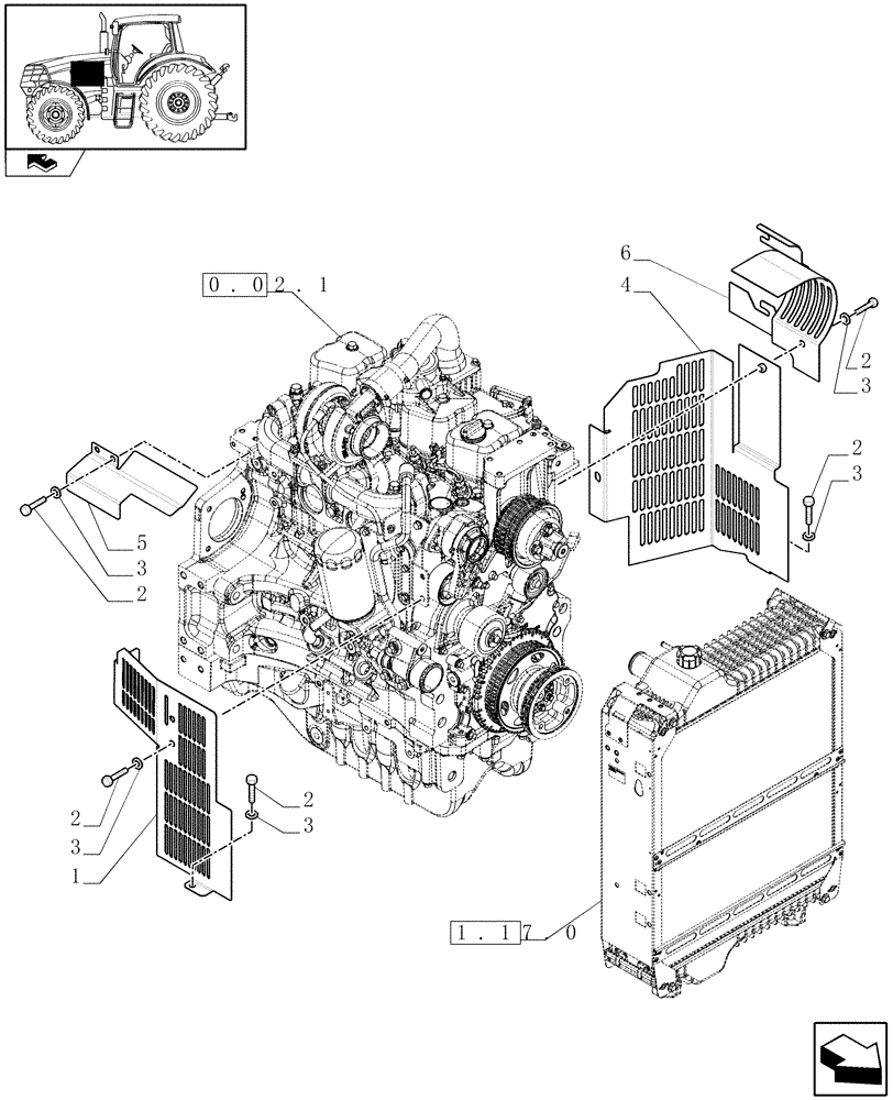 Схема запчастей Case IH PUMA 140 - (1.19.9) - ENGINE GUARDS (02) - ENGINE EQUIPMENT