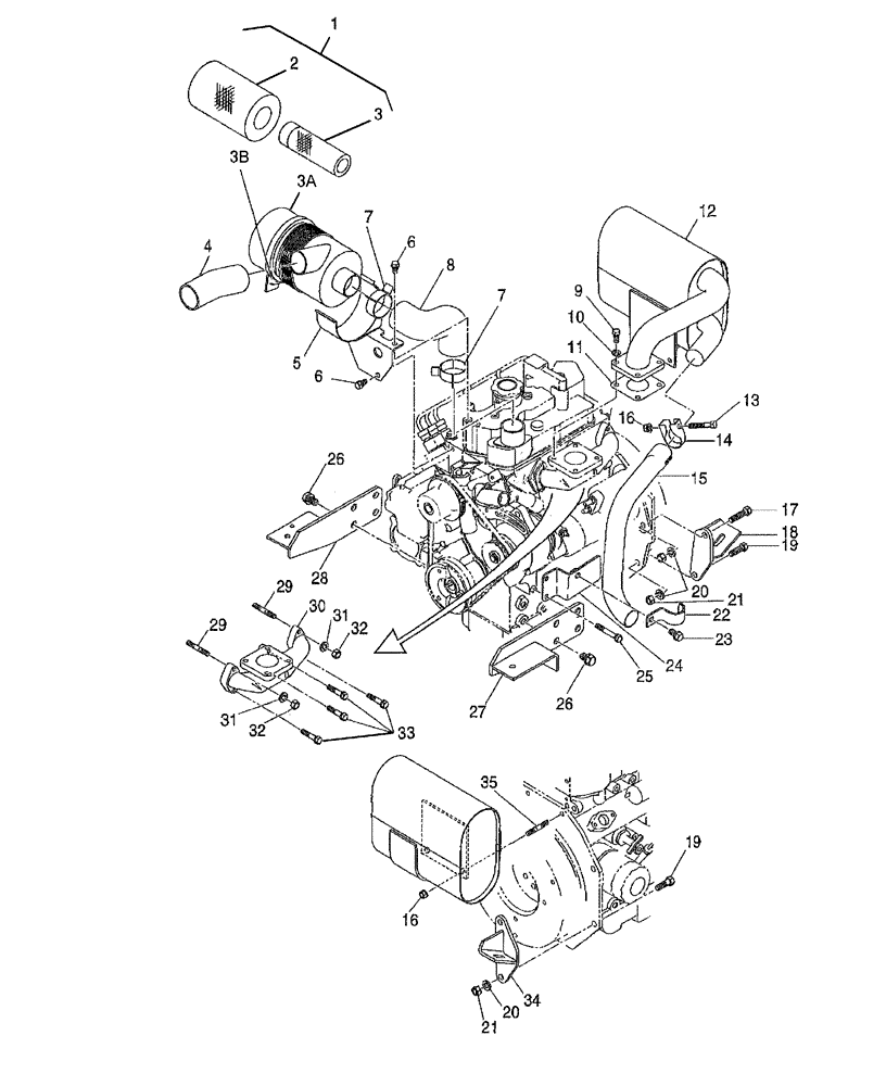 Схема запчастей Case IH DX24E - (02.03) - AIR CLEANER & MUFFLER (02) - ENGINE EQUIPMENT