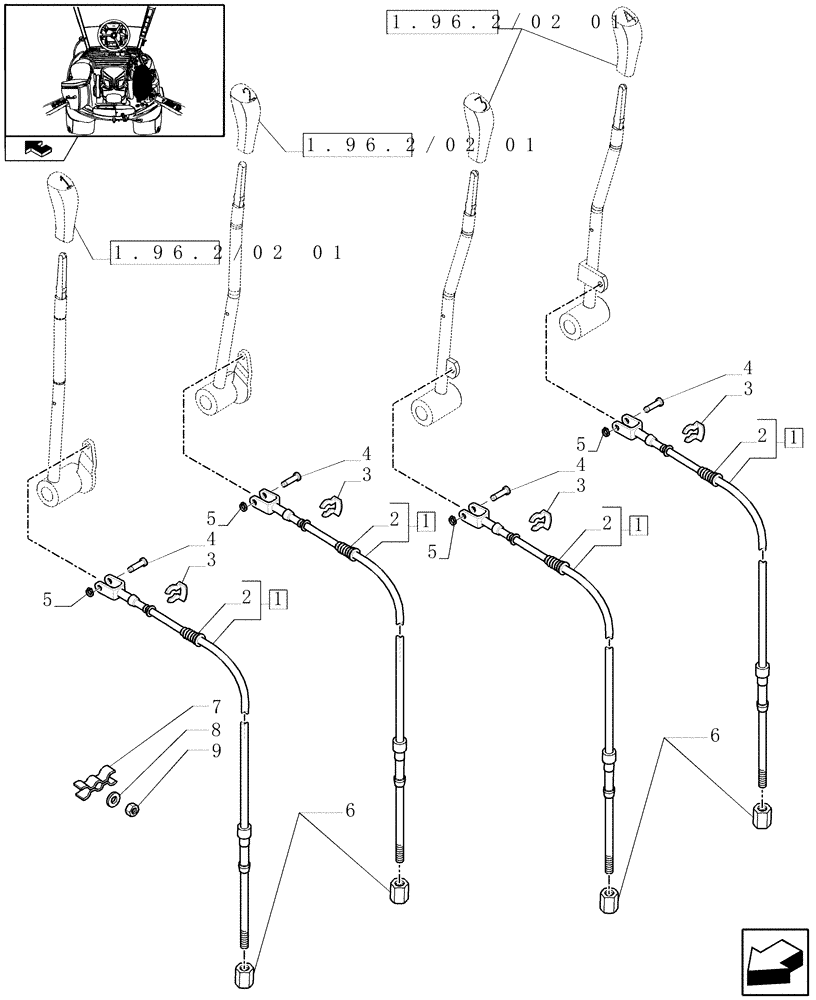 Схема запчастей Case IH PUMA 155 - (1.96.2/02[02]) - 4 MECHANICAL REAR REMOTE CONTROL VALVES - CABLES AND RELATED PARTS (VAR.333845) (10) - OPERATORS PLATFORM/CAB