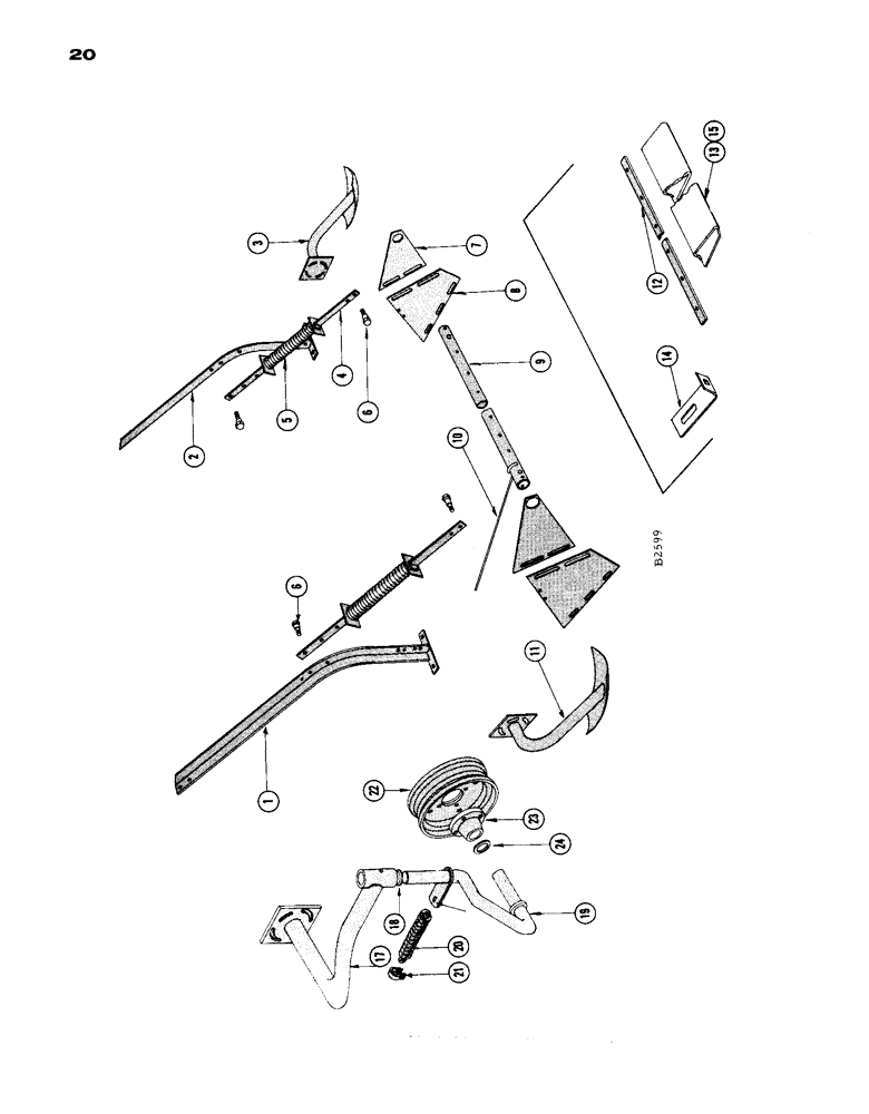 Схема запчастей Case IH 1660 - (020) - DRAPER PICKUP, SUPPORTS, CAST WHEEL ATTACHMENT (58) - ATTACHMENTS/HEADERS