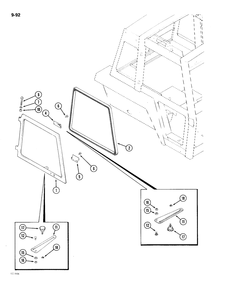 Схема запчастей Case IH 2096 - (9-092) - CAB SIDE WINDOW (09) - CHASSIS/ATTACHMENTS