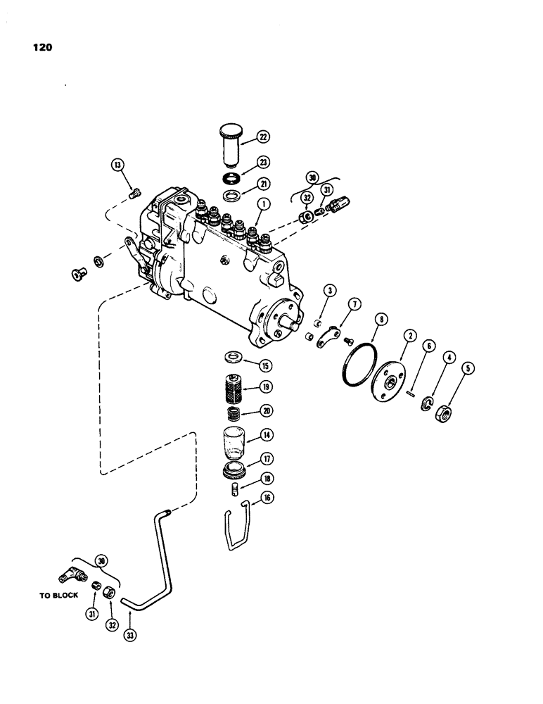 Схема запчастей Case IH 970 - (120) - FUEL INJECTION PUMP, (401B) DIESEL ENGINE, WITH LUBE LINE ON OUTSIDE OF PUMP (03) - FUEL SYSTEM