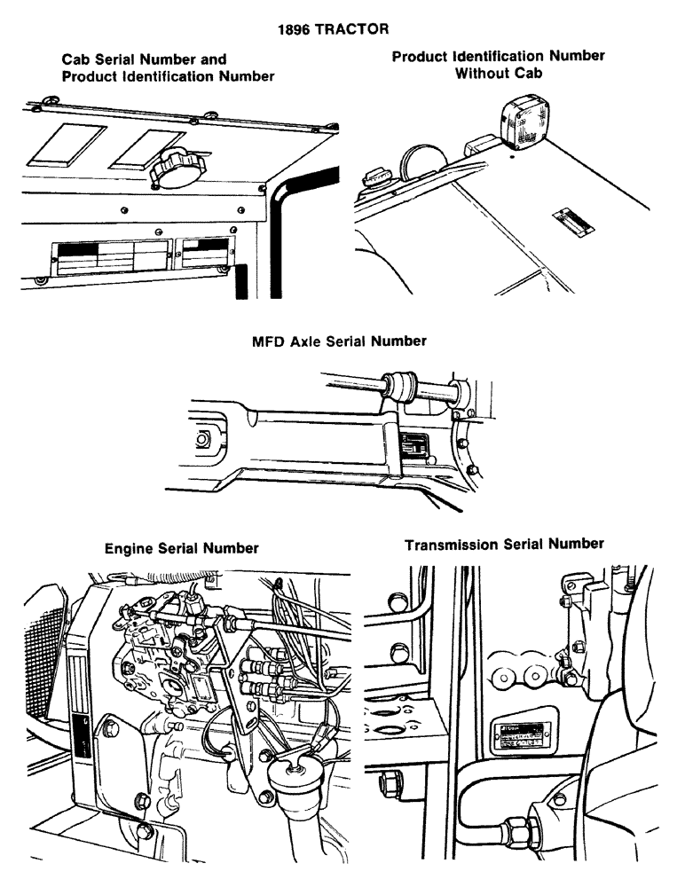 Схема запчастей Case IH 1896 - (1-04) - CAB SERIAL NUMBER & PRODUCT ID. NO., PRODUCT ID. NO. W/O CAB, MFD. AXLE, ENGINE AND TRANS. SER. NO. (00) - PICTORIAL INDEX