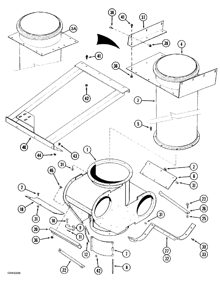 Схема запчастей Case IH 1670 - (9E-20) - LOWER GRAIN TANK UNLOADER AUGER HOUSING (17) - GRAIN TANK & UNLOADER