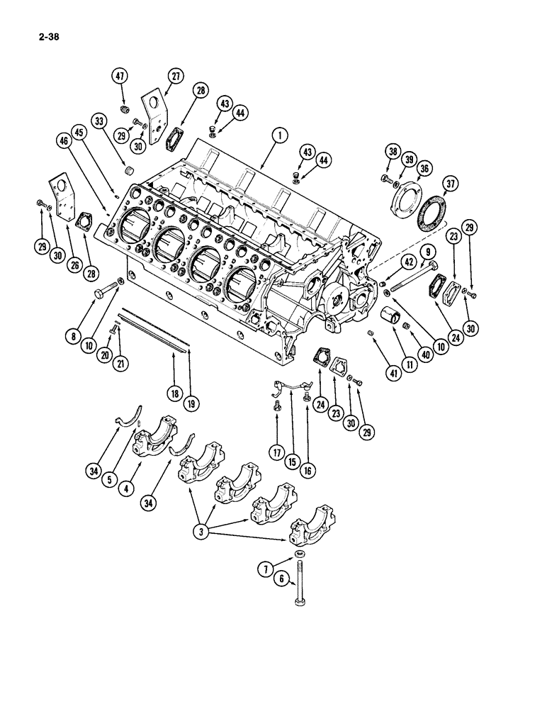 Схема запчастей Case IH 4994 - (2-38) - CYLINDER BLOCK, 866 CUBIC INCH DIESEL ENGINE (02) - ENGINE