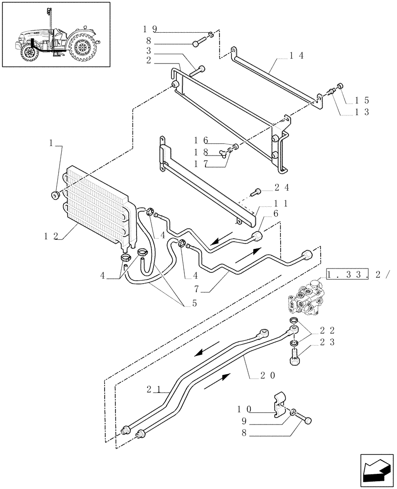 Схема запчастей Case IH JX1095N - (1.27.7/02) - (VAR.826) HYDRAULIC PUMP 16.9 GPM (65L) W/OIL COOLER - COOLER AND FASTENING FRAME (03) - TRANSMISSION