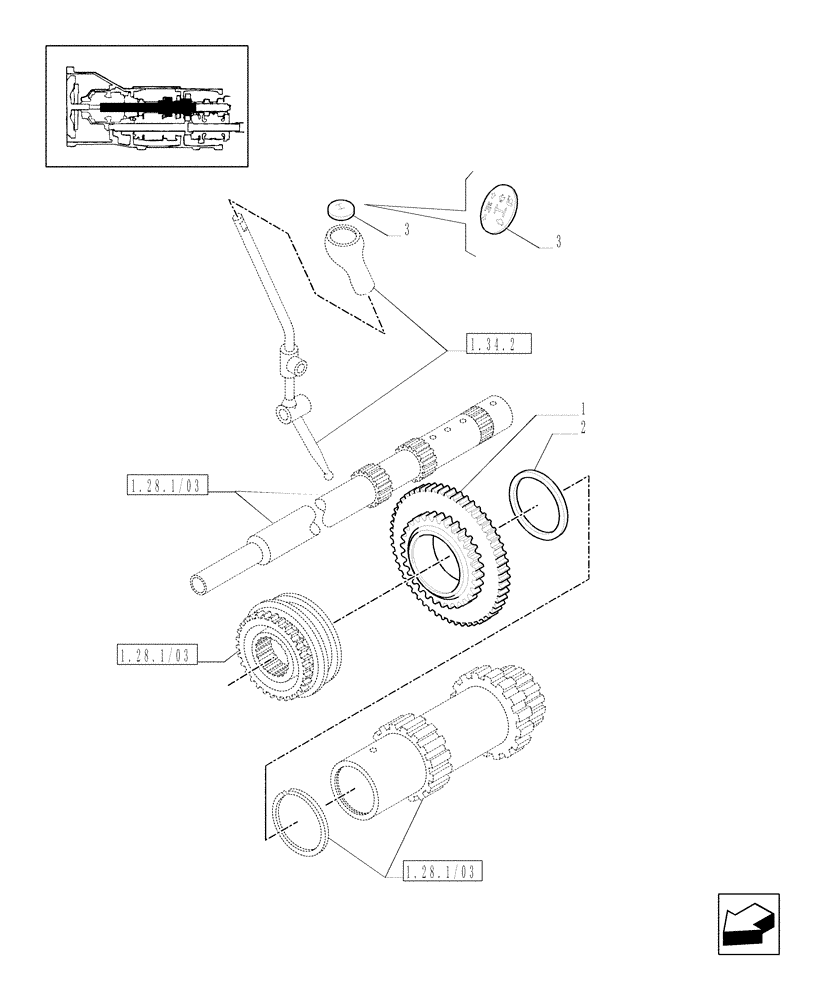 Схема запчастей Case IH JX1095N - (1.32.3) - (VAR.111) CREEPER TRANSMISSION FOR SPLITTER 44X16 - DRIVEN GEAR (03) - TRANSMISSION