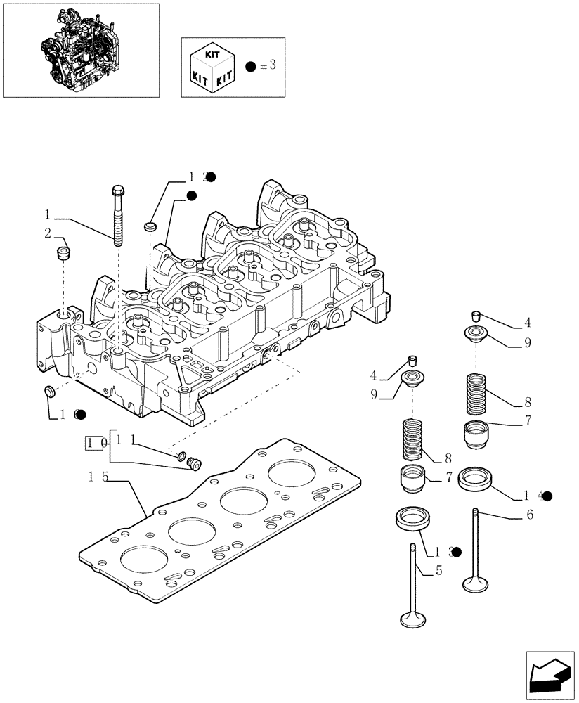 Схема запчастей Case IH MAXXUM 100 - (0.06.0) - CYLINDER HEAD (STD + VAR.330003-332115-332116) (01) - ENGINE