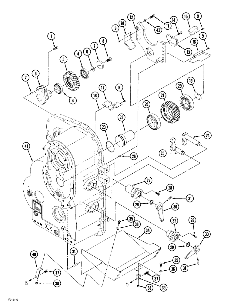 Схема запчастей Case IH 9390 - (6-042) - 12 SPEED SYNCHROSHIFT TRANSMISSION ASSEMBLY, REAR HOUSING, SHIFT LEVERS AND BAFFLES (06) - POWER TRAIN