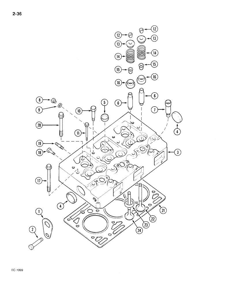 Схема запчастей Case IH 385 - (2-036) - CYLINDER HEAD (02) - ENGINE