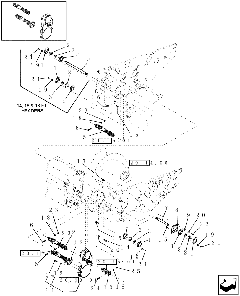 Схема запчастей Case IH HDX182 - (20.15.02) - CONDITIONER, SICKLE & AUGER DRIVE SHAFTS (58) - ATTACHMENTS/HEADERS