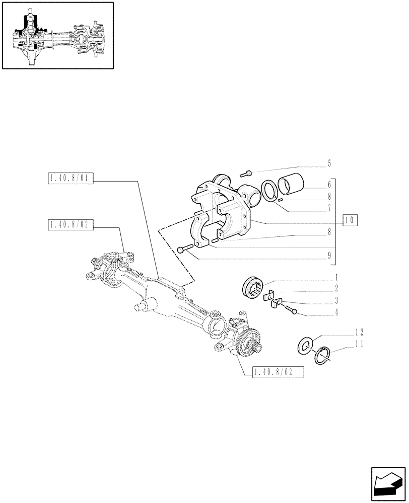 Схема запчастей Case IH JX1070C - (1.40.8/05) - (VAR.030-031) FRONT HPL W/PTO & BRAKES - FRONT AXLE W/BRAKES (40KM/H) - SUPPORT (04) - FRONT AXLE & STEERING