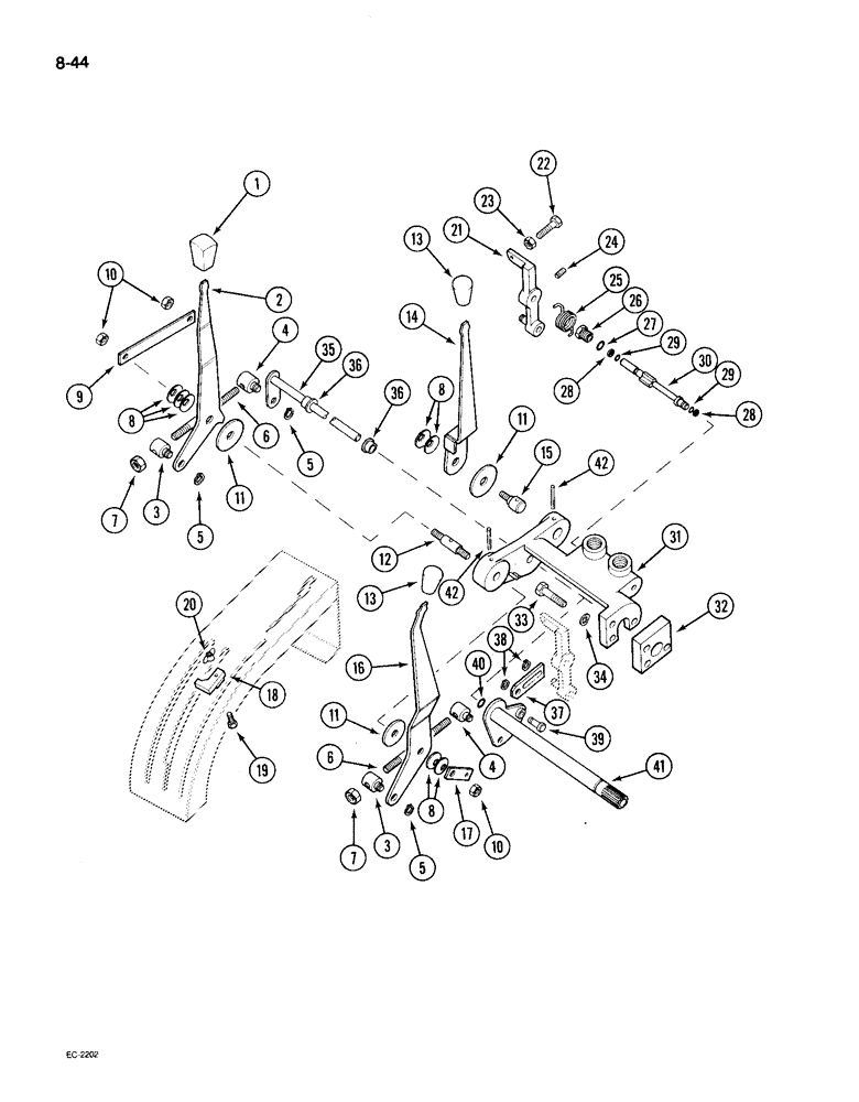 Схема запчастей Case IH 495 - (8-044) - DRAFT CONTROL, EXTERNAL LEVERS AND LINKAGE (08) - HYDRAULICS