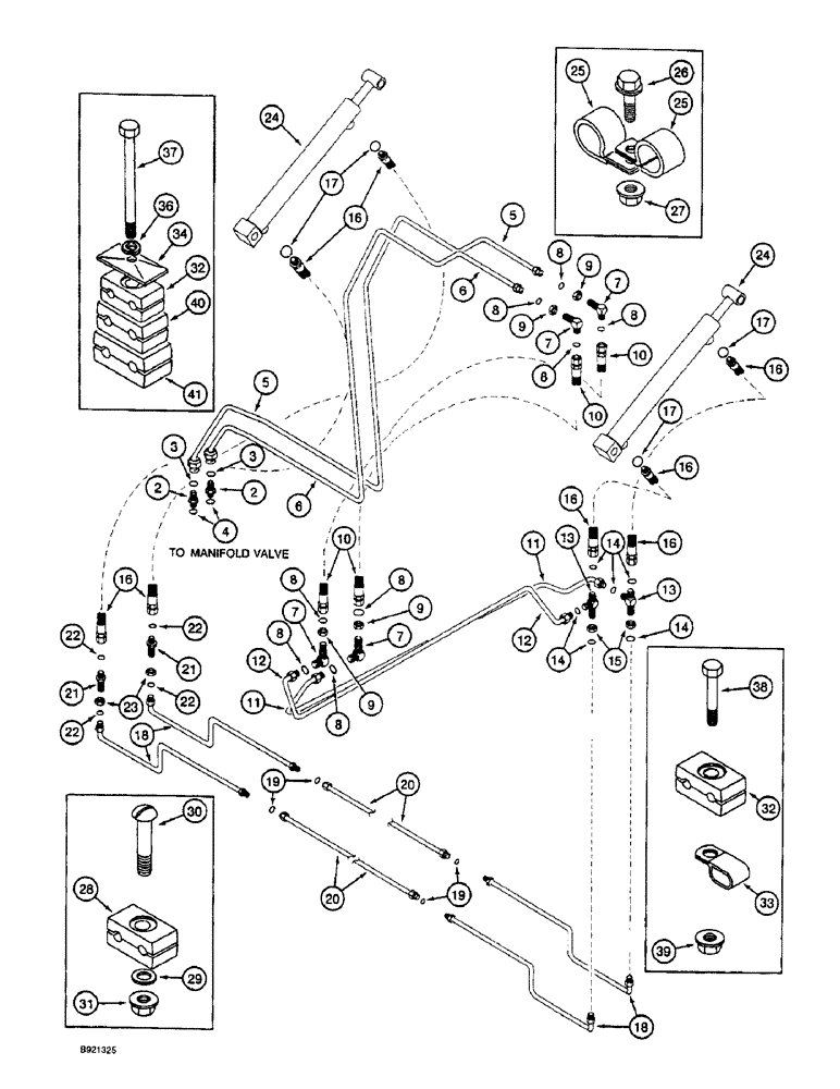 Схема запчастей Case IH 2055 - (8-66) - BASKET DOOR CYLINDER SYSTEM (07) - HYDRAULICS