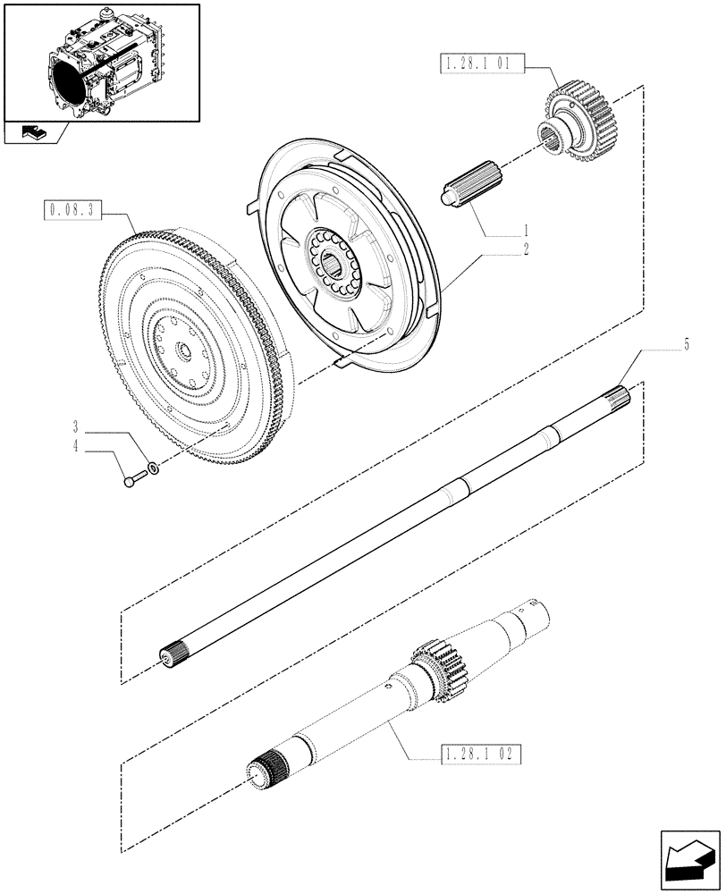 Схема запчастей Case IH PUMA 195 - (1.25.3[01]) - DAMPER AND TRANSMISSION/PTO INPUT SHAFT (03) - TRANSMISSION