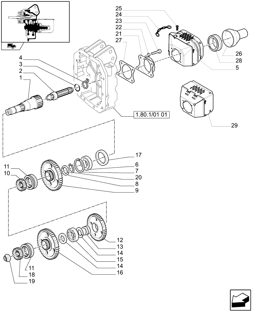 Схема запчастей Case IH MAXXUM 140 - (1.80.1/01[02]) - POWER TAKE-OFF 540/750/1000 RPM - GUARD, GEARS AND SHAFT (07) - HYDRAULIC SYSTEM