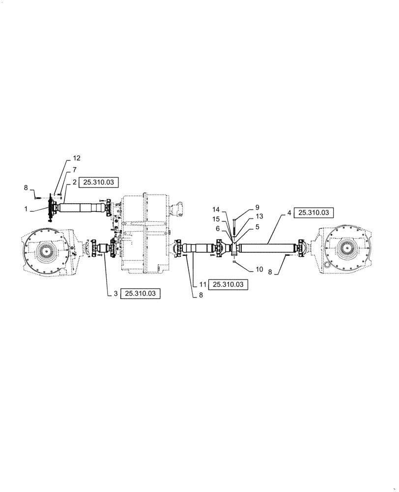 Схема запчастей Case IH STEIGER 350 - (25.310.01) - DRIVE SHAFT LAYOUT - 9L, 8C - STEIGER 350 (25) - FRONT AXLE SYSTEM