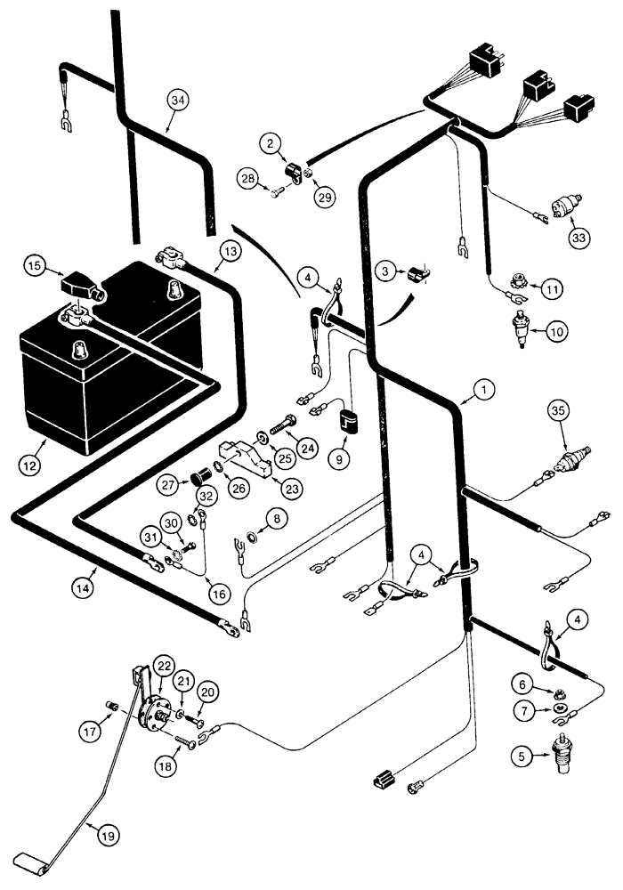 Схема запчастей Case IH 1835C - (4-18) - REAR HARNESS AND BATTERY, PRIOR TO P.I.N. JAF0037682 (04) - ELECTRICAL SYSTEMS