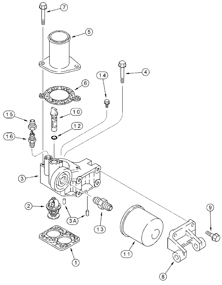 Схема запчастей Case IH SPX4260 - (03-014) - THERMOSTAT HOUSING AND WATER FILTER (01) - ENGINE