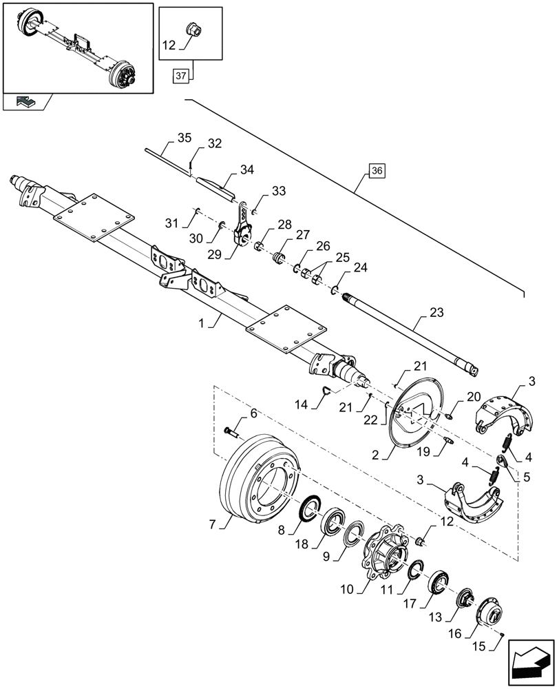 Схема запчастей Case IH LB433R - (05.03[01]) - SINGLE AXLE, PNEUMATIC BRAKE (05) - AXLE