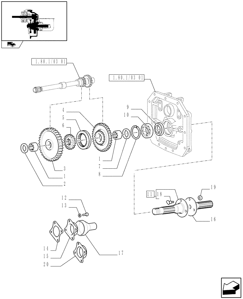 Схема запчастей Case IH FARMALL 60 - (1.80.1/03[02]) - POWER TAKE-OFF 540/540E RPM WITH GROUND SPEED AND ISO PROTECTION SHIELD (VAR.335818) (07) - HYDRAULIC SYSTEM