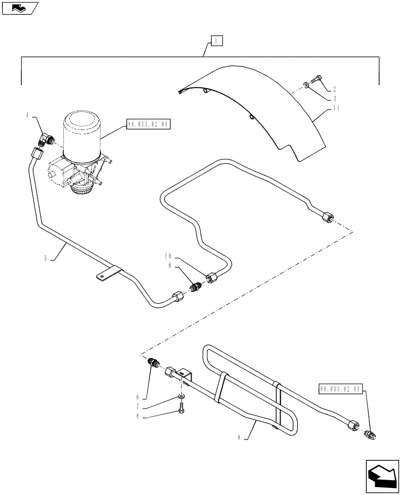 Схема запчастей Case IH PUMA 130 - (88.033.02[05]) - DIA KIT, PNEUMATIC TRAILER BRAKE (UNIVERSAL) - REGENERATION AIR DRYER PIPES (88) - ACCESSORIES