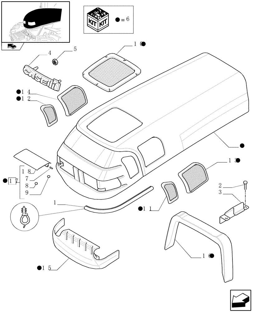 Схема запчастей Case IH FARMALL 75N - (1.83.0[01]) - HOOD AND FILLING TANK COVER - C6517 (08) - SHEET METAL