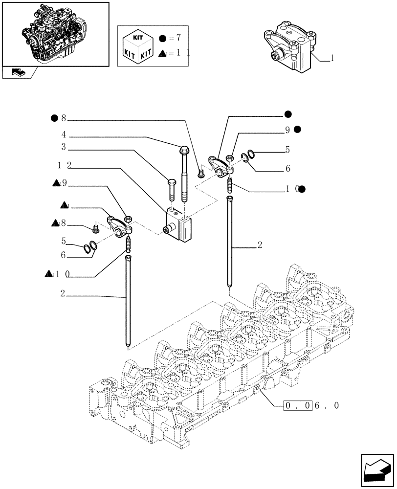 Схема запчастей Case IH F4GE9684R J600 - (0.06.6) - ROCKER SHAFT (504090396) 