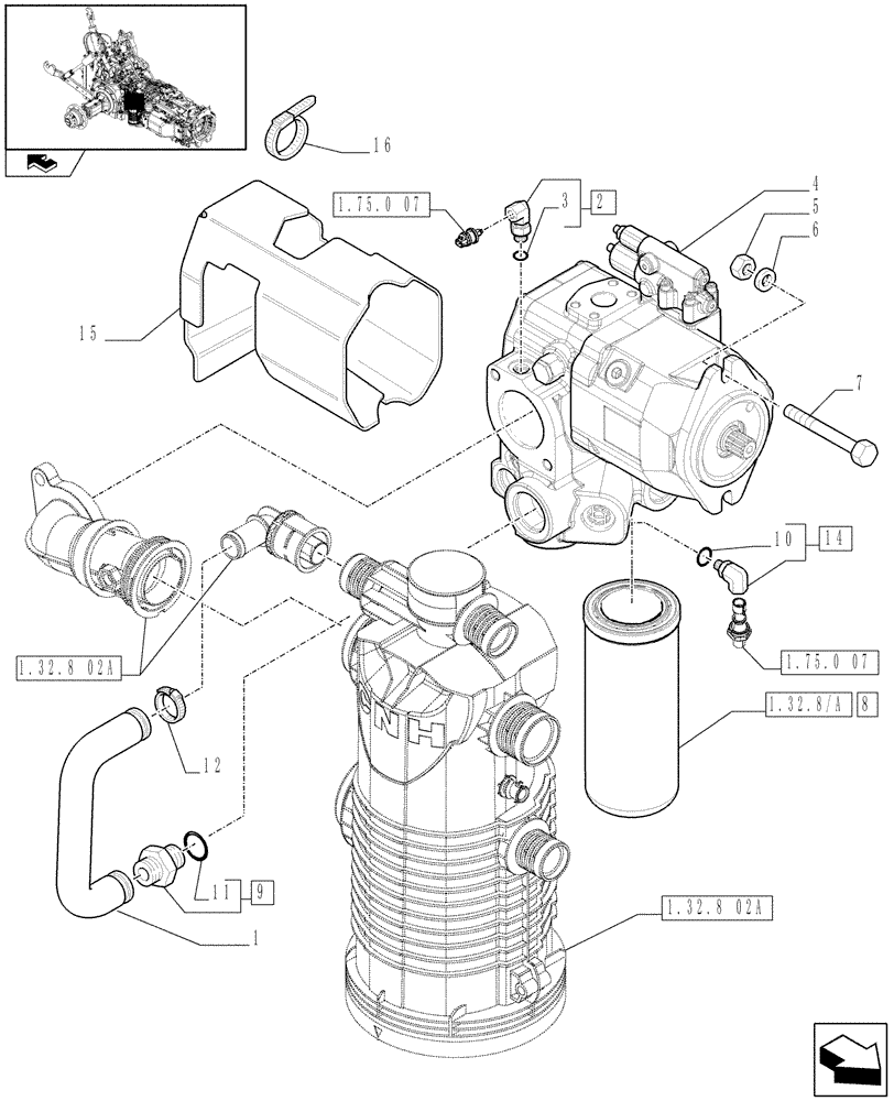 Схема запчастей Case IH PUMA 225 - (1.32.8[04A]) - HYDRAULIC PUMP - CHARGE PUMP - D6475 - C7051 (03) - TRANSMISSION