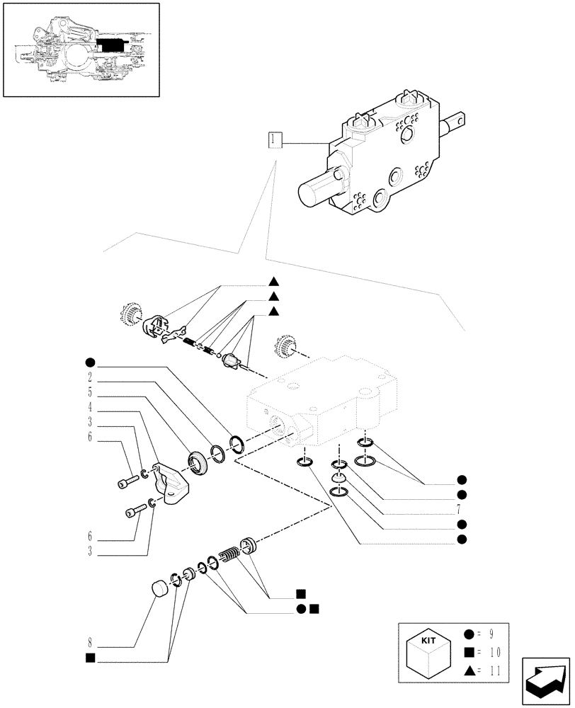 Схема запчастей Case IH JX90U - (1.82.7/13D[02]) - (VAR.411) TWO CONTROL VALVES - (BOSCH) - PARTS (07) - HYDRAULIC SYSTEM