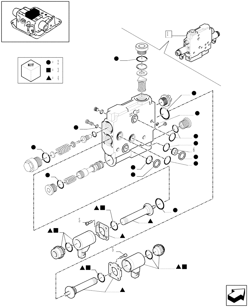 Схема запчастей Case IH MXM190 - (1.82.7/14F) - (VAR.252-718) AUXILIARY CONTROL VALVE - COMPONENT PARTS - D5504 (07) - HYDRAULIC SYSTEM